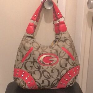Ladies Stylish Pink and Brown Studded Women's Bag With G Emblem